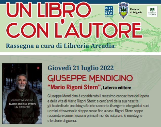 GIOVEDÌ 21 LUGLIO, ORE 17:30 – GIUSEPPE MENDICINO RACCONTA MARIO RIGONI STERN – A FOLGARIA